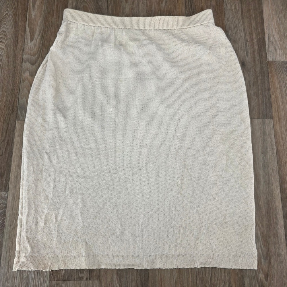 St. John Collection Cream Wool Blend Knit Pencil Skirt Beige Size 10